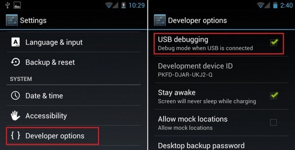 débogage usb