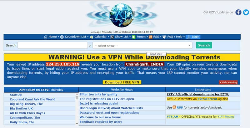 Sitios de descarga de torrents para Mac - EZTV