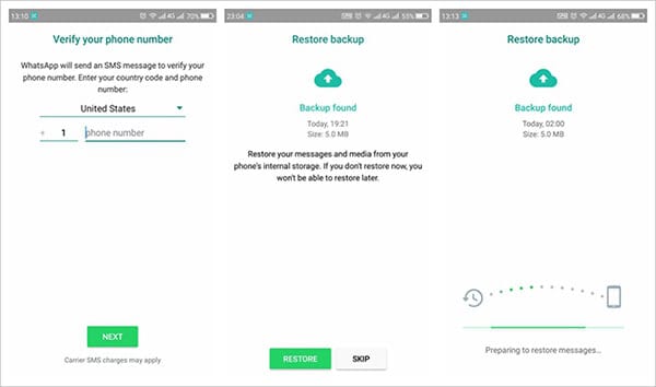 restaurer WhatsApp à partir de la sauvegarde des conversations