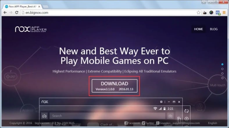 descarga el Nox Player desde el sitio web