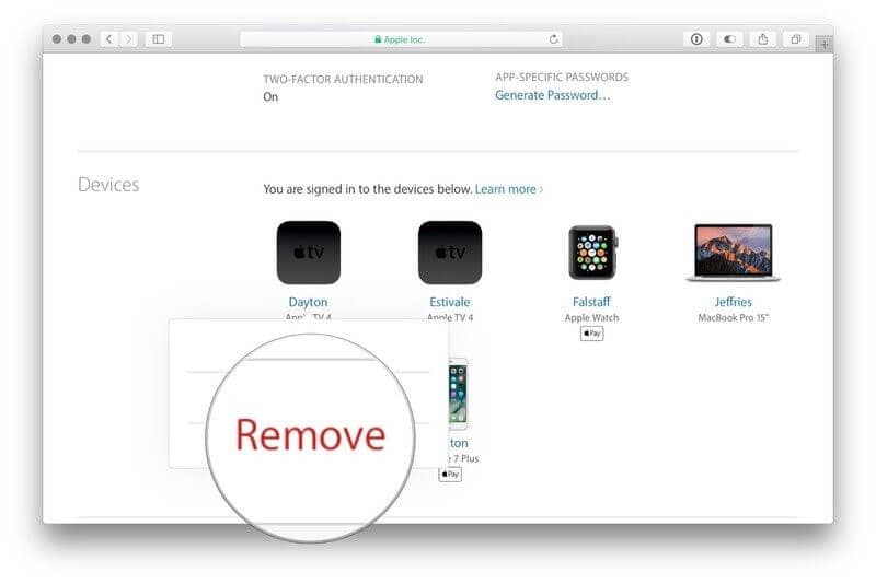 cliquez sur supprimer pour retirer le dispositif