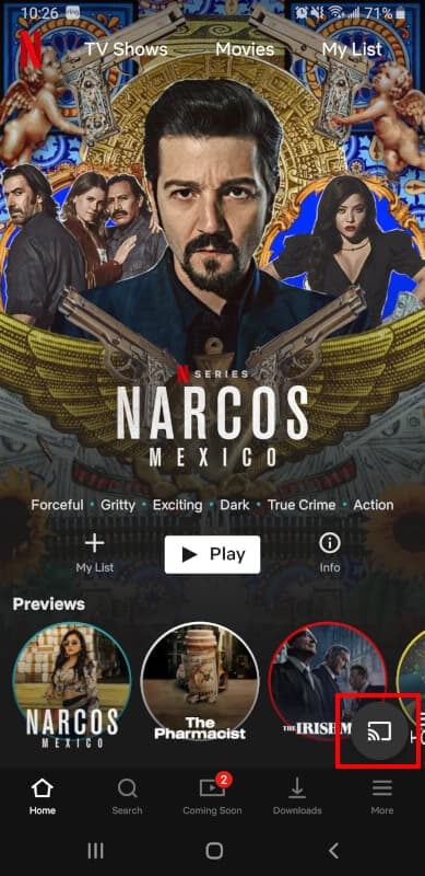 toque en el icono de reparto para reflejar