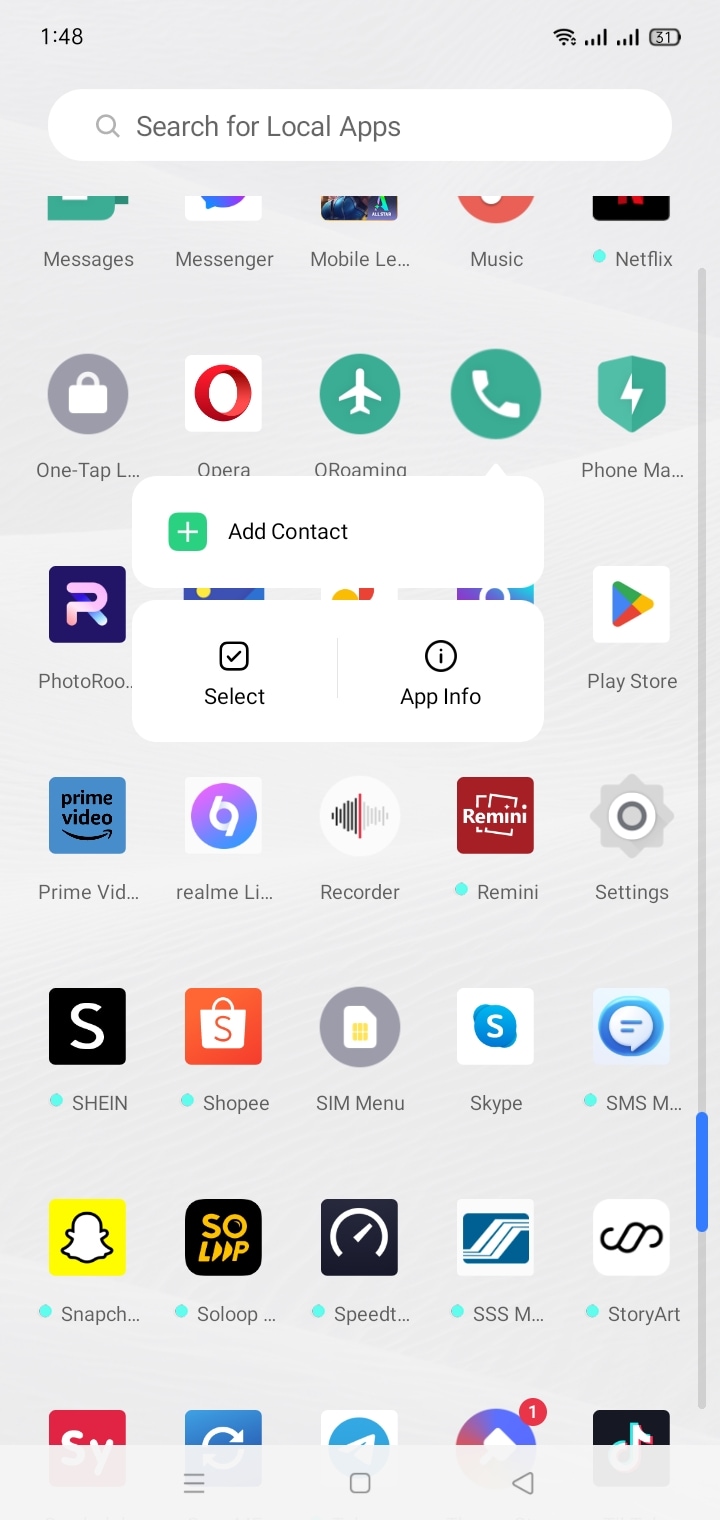 pulsación larga sobre la app 