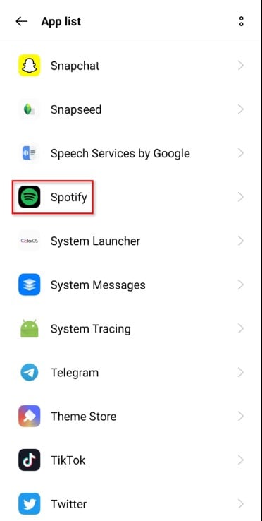 Spotify en los Ajustes de Android