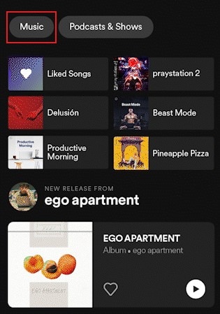 Página de música en Spotify