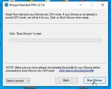 tap the boot idevice button