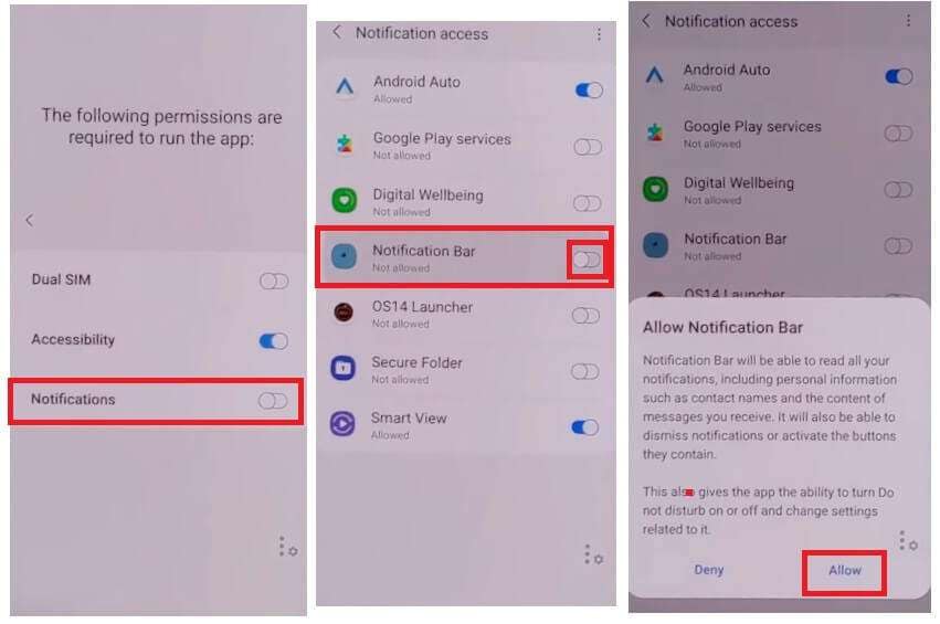 enable notification bar access