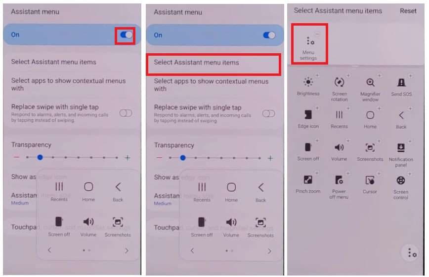 select assistant menuitems