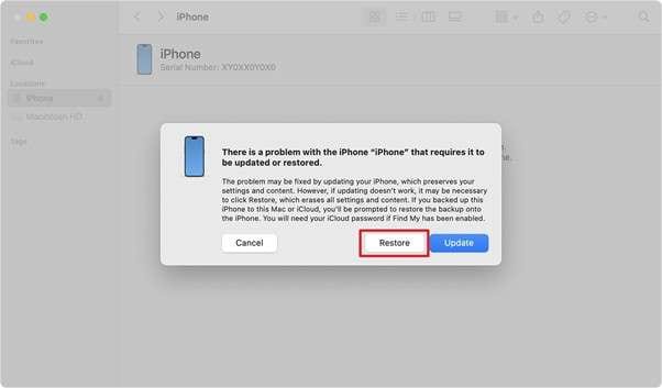 press restore after entering recovery mode 