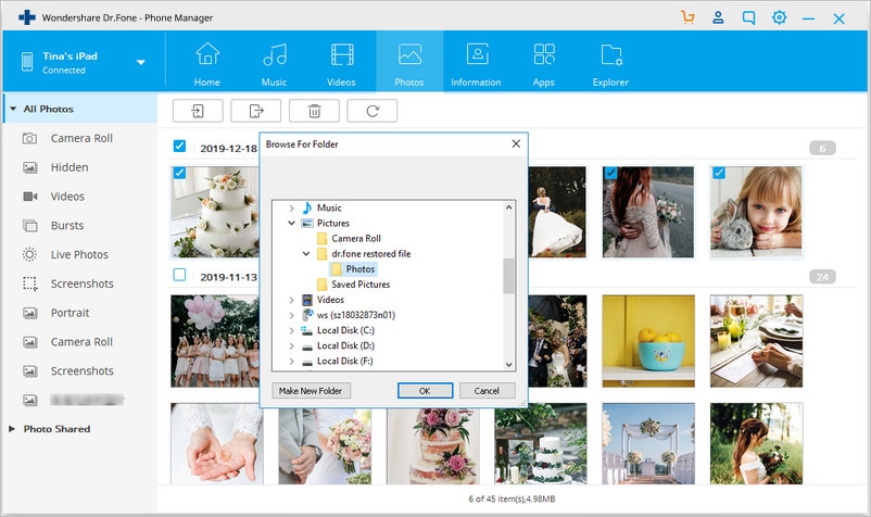 Confirm to
transfer photos from ipad to usb flash drive with ipad transfer