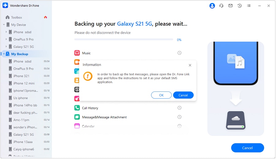 copia de seguridad de archivos sms