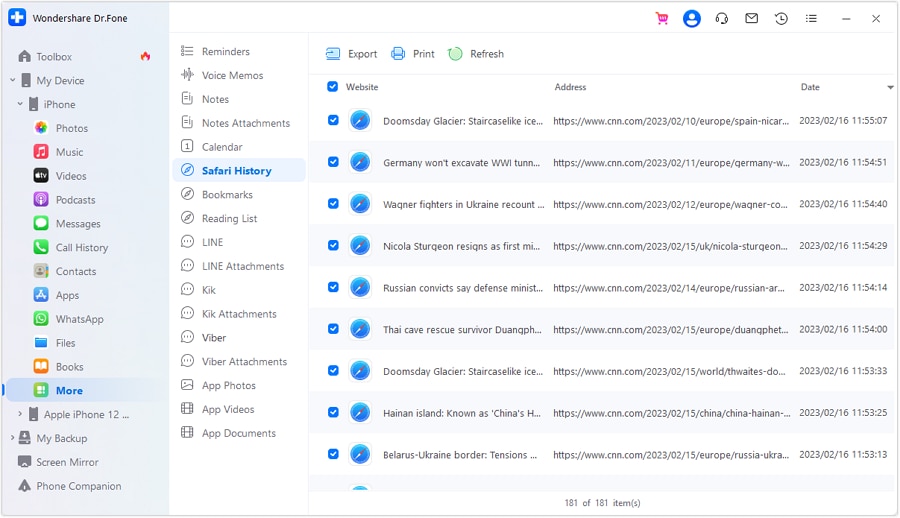 dr.fone safari marcadores proceso de sincronización