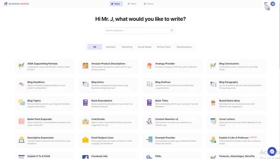 wordhero gp3 text generator