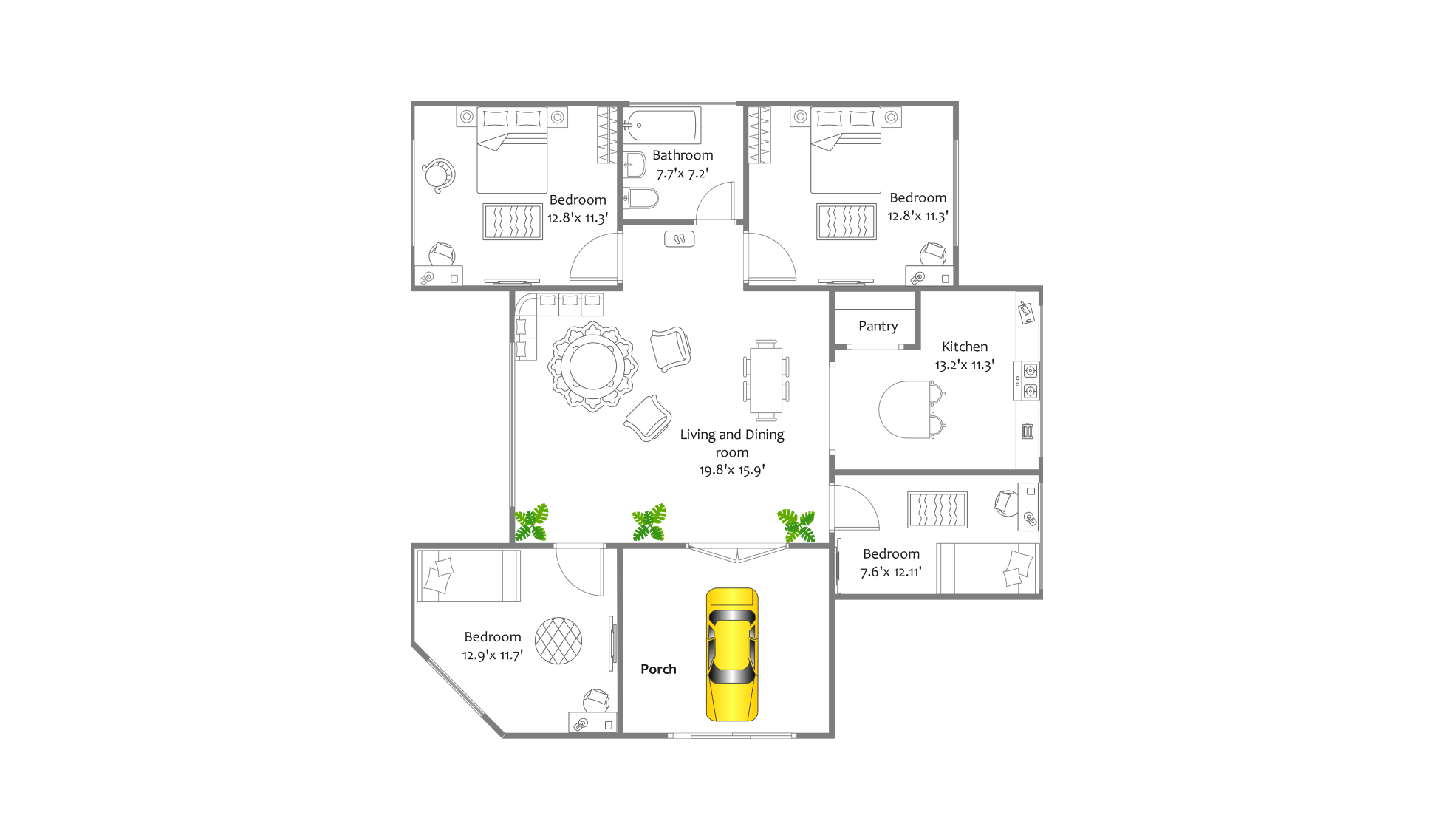 1600 sq. ft floor plan on edrawmax 