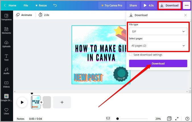 guarda y descarga GIFs de Canva