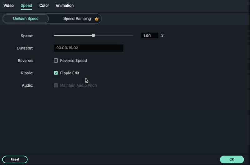 Speed slider to increase/ decrease speed