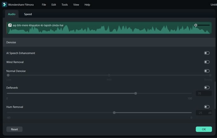 eliminación de ruido de audio con ia filmora