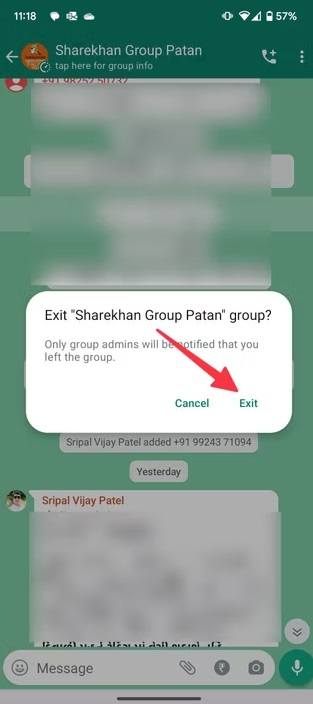 confirming exiting a chat from whatsapp