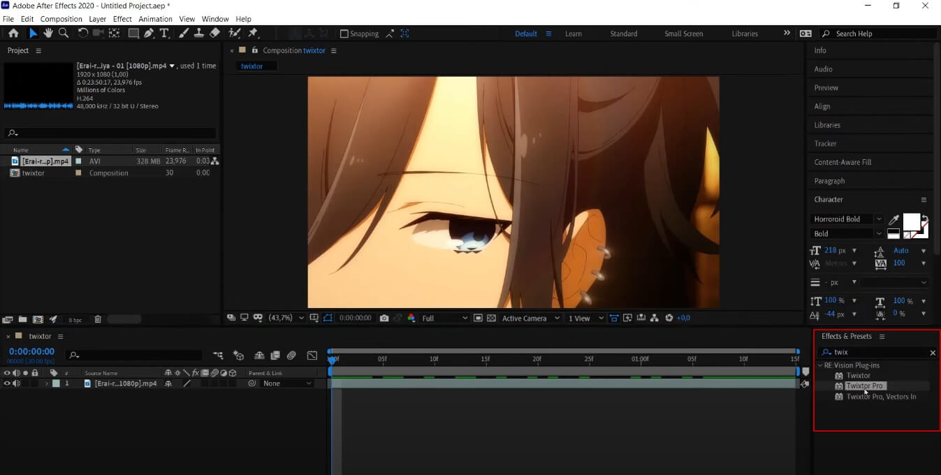 plugin de cámara lenta twixtor de after effects