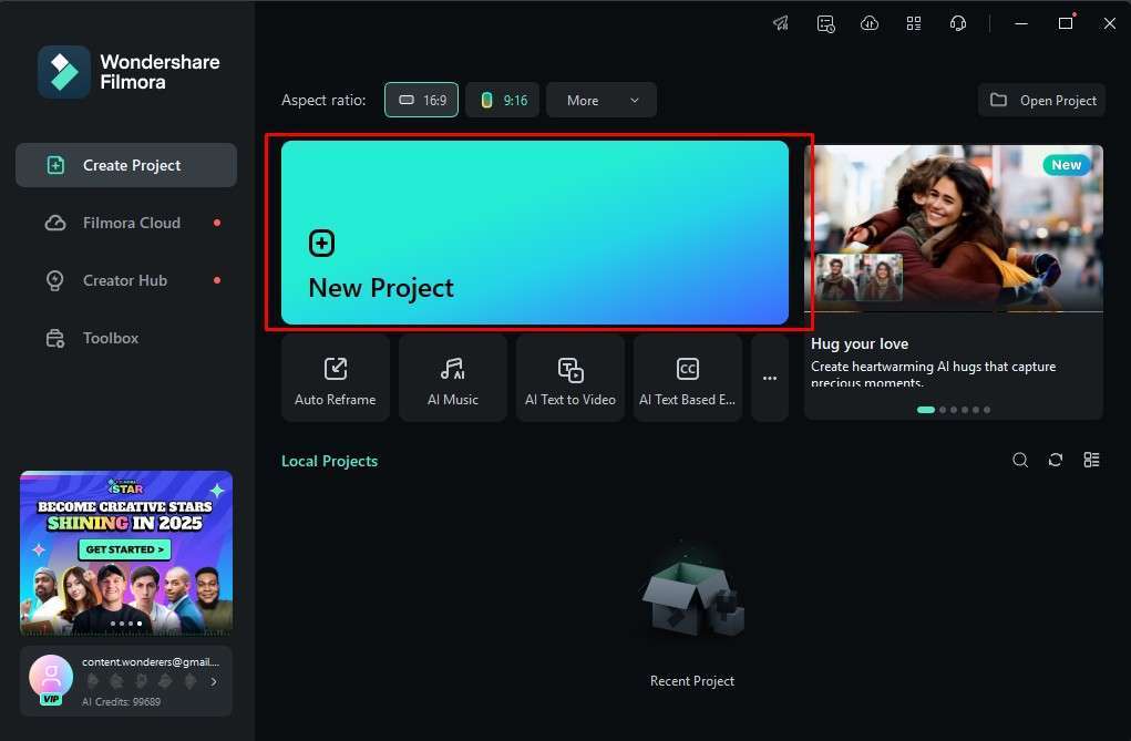 create new project filmora