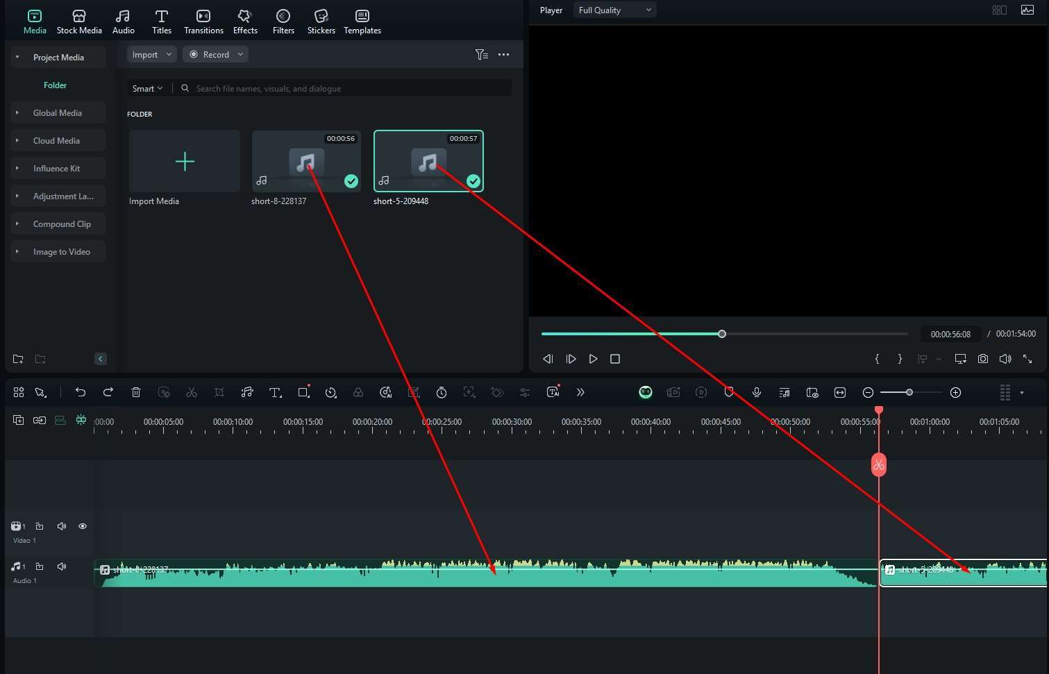 drag audio to timeline filmora