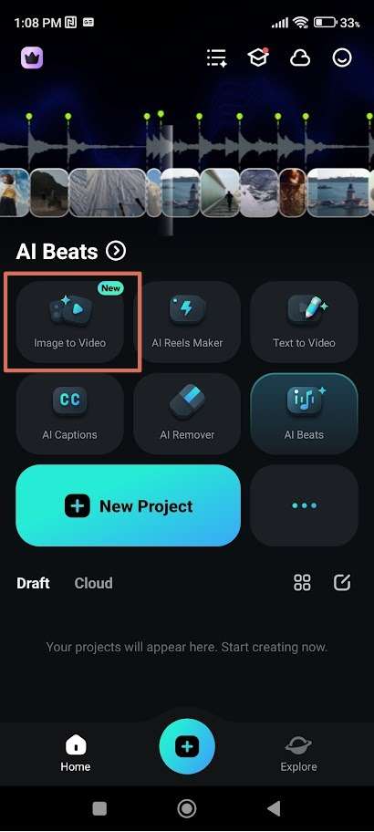 Filmora Mobile AI: conversión de imágenes a video