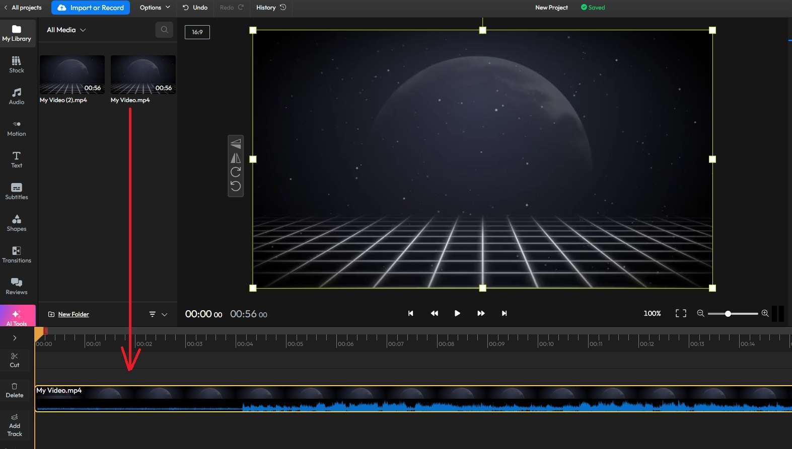 adding a video to flixier's timeline 
