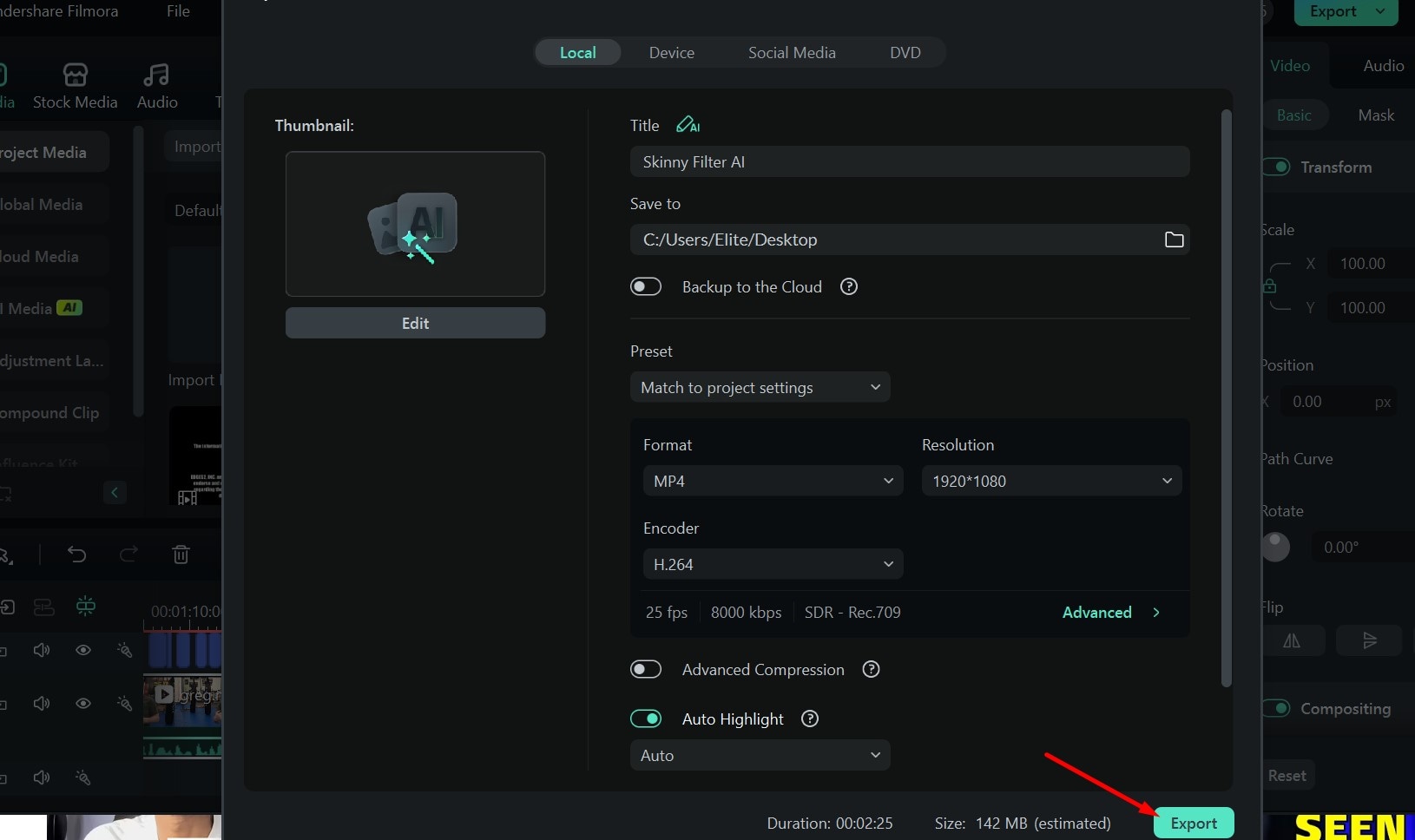 filmora export media file