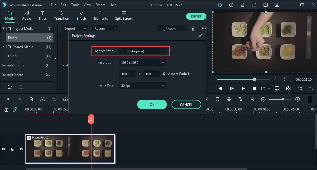 ajusta la relación para el video de instagram