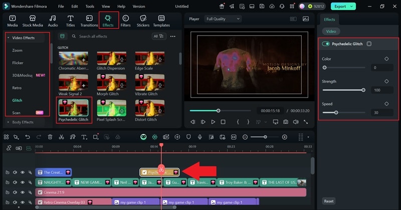 apply video effects from library
