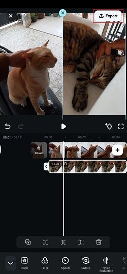 haz clic en exportar para compartir y guardar el vídeo