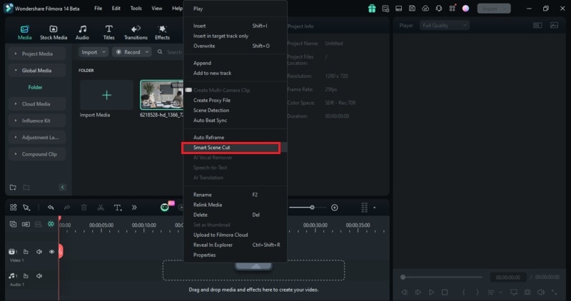 acceder a la herramienta de corte de escena inteligente en filmora