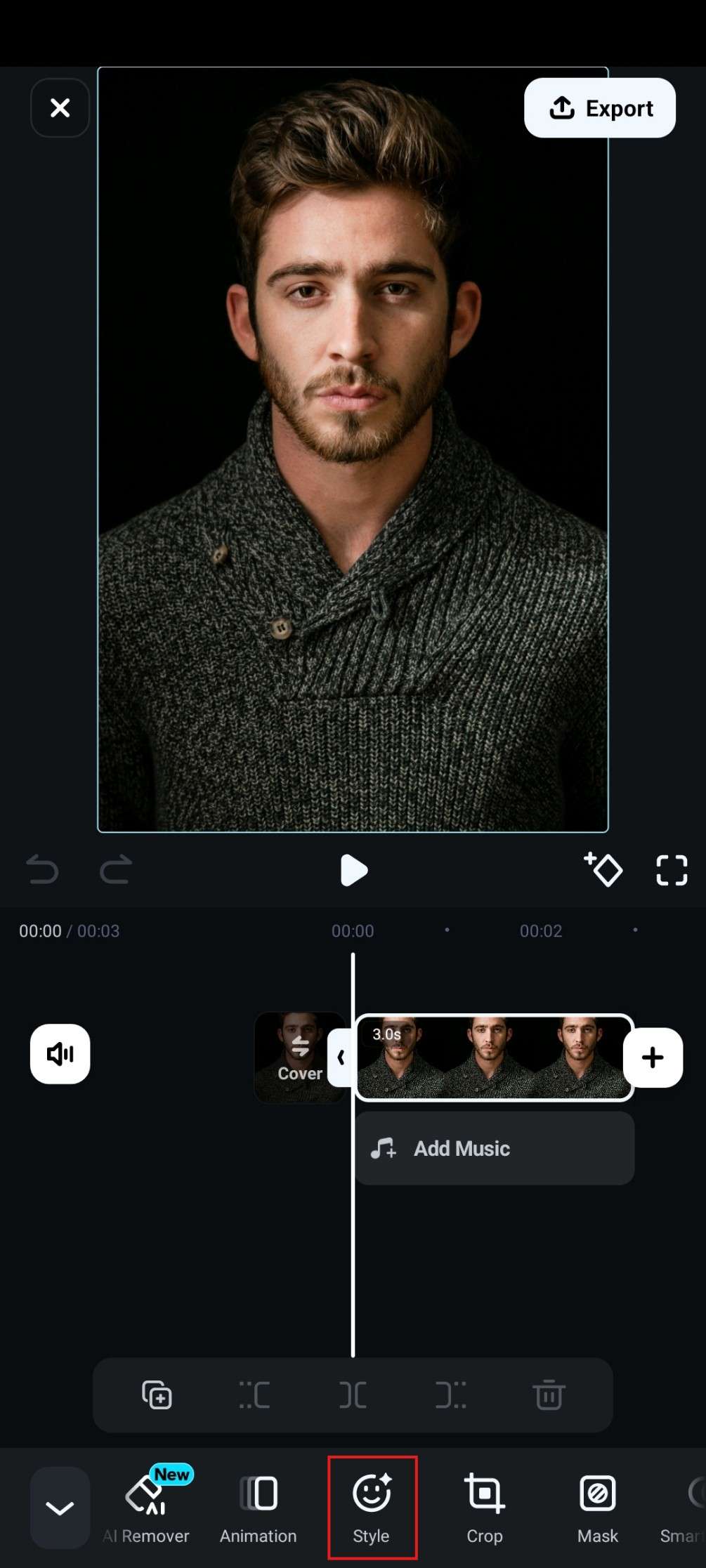 Función de estilo de uso de Filmora Mobile