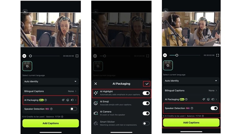 activate necessary features and add captions