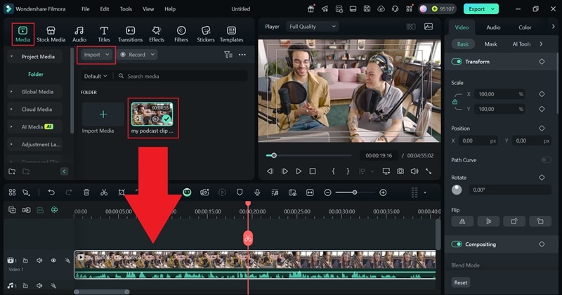 import video and drag to timeline