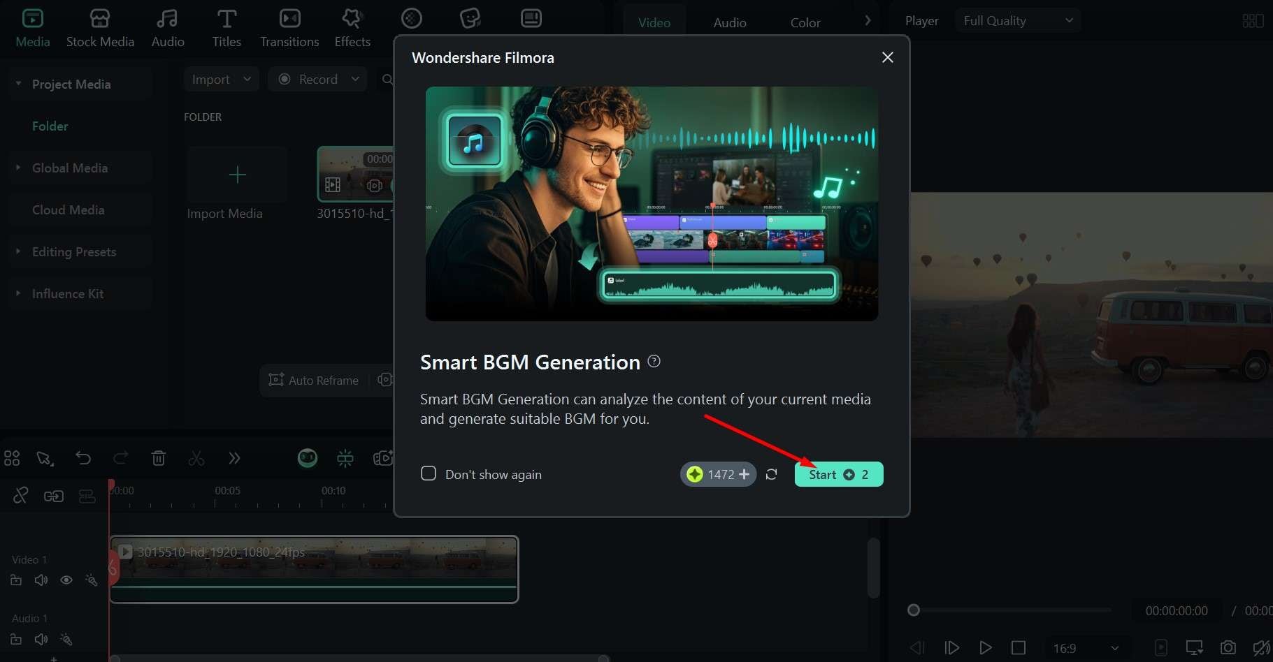 filmora smart bgm get started