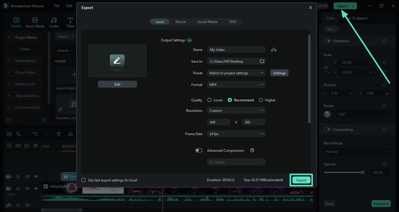 move to export after necessary settings