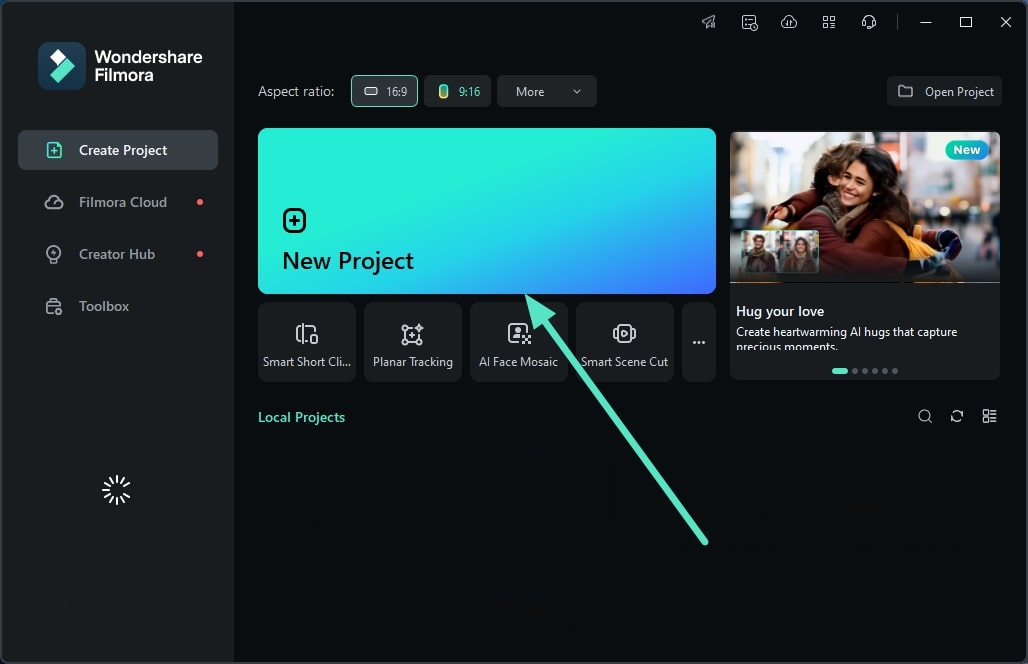 tap new project to begin