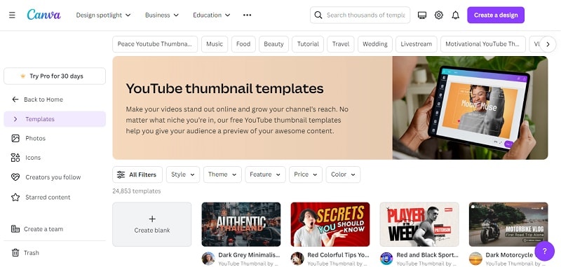 canva for youtube thumbnail template