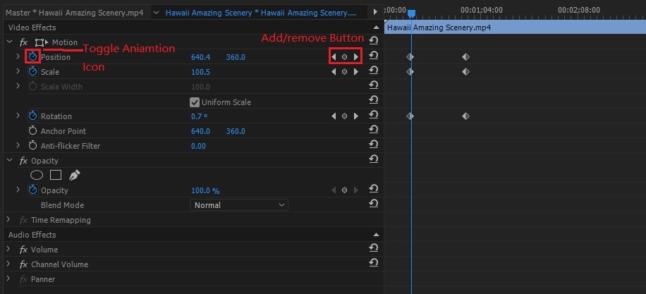 Añadir fotogramas clave en premier
