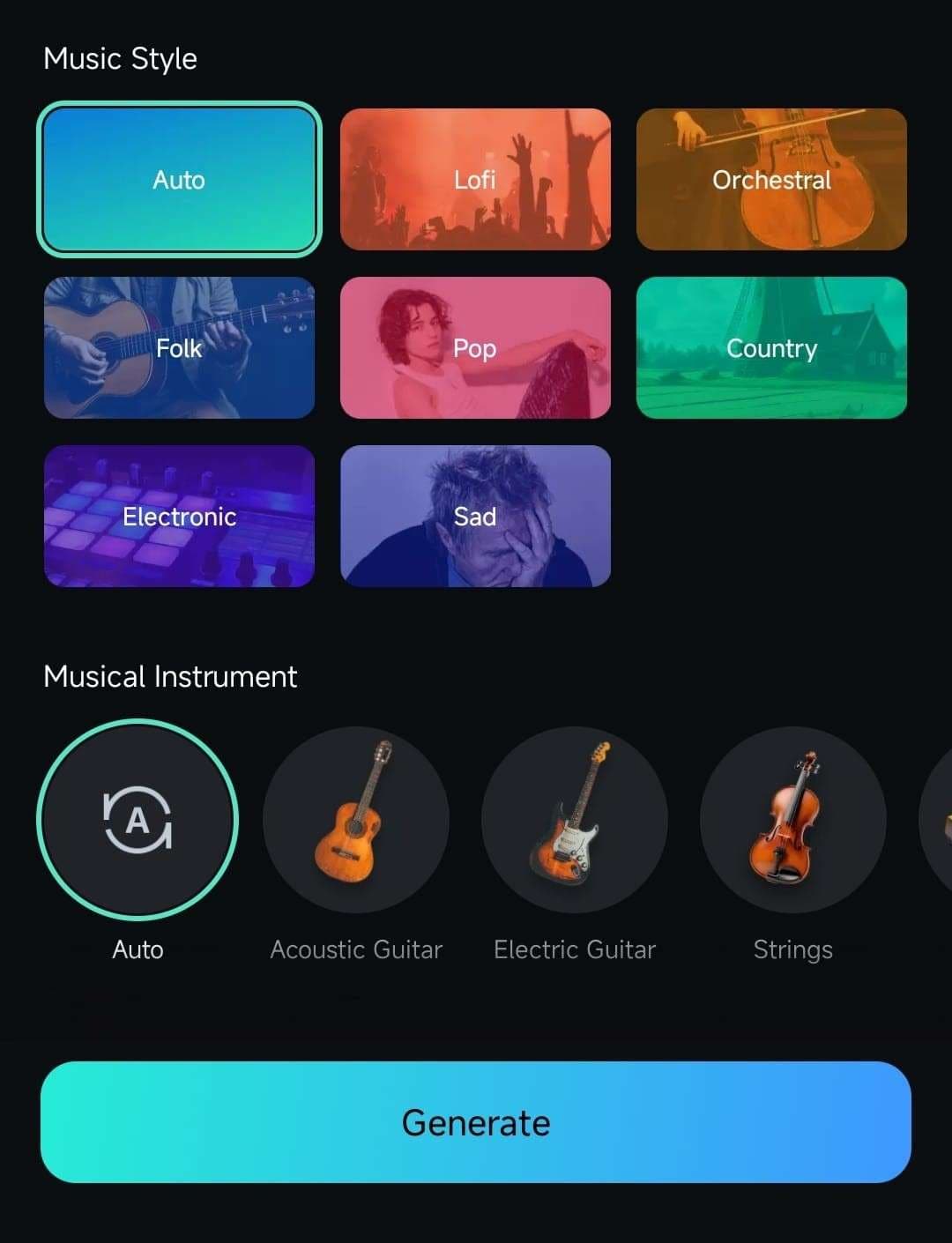 ajusta el estilo musical y los instrumentos