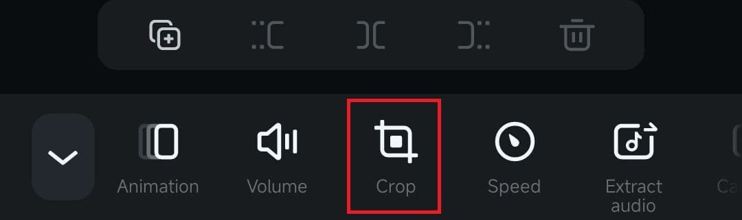 find cropping feature in filmora app