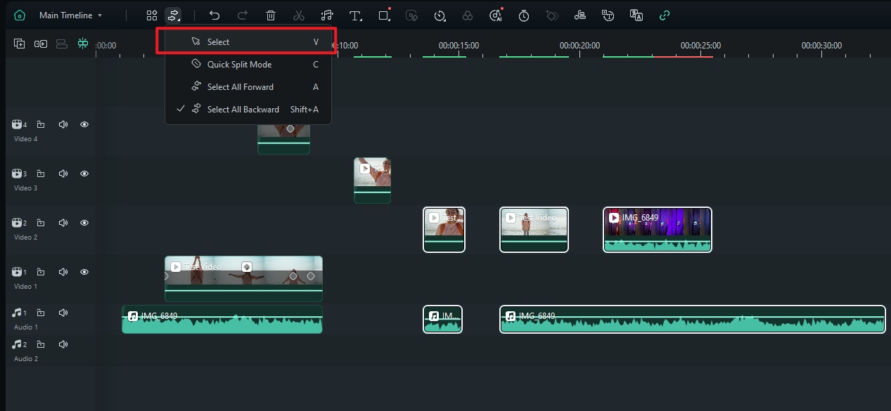 deseleccionar todos los clips