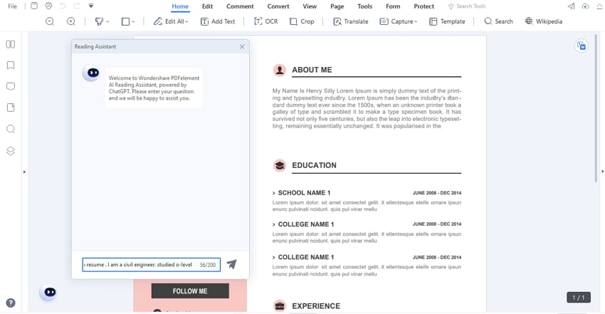chatgpt crée un CV