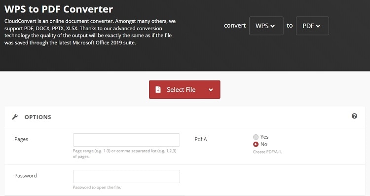 Cloudconvert WPS to PDF
