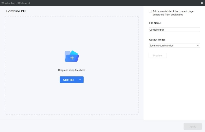 interface de combinaison de pdfs