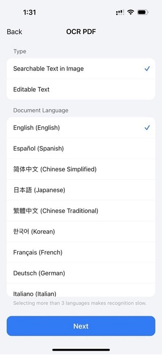 pdfelement ocr options