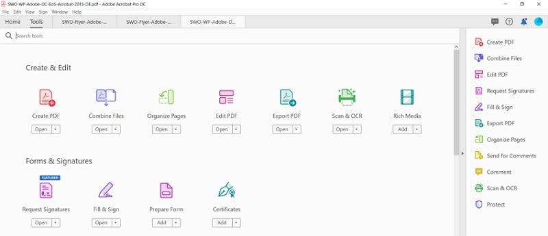 interface do adobe acrobat