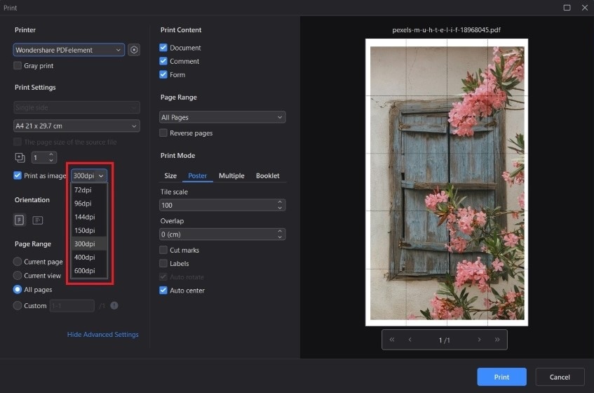 choosing the appropriate dpi for printing