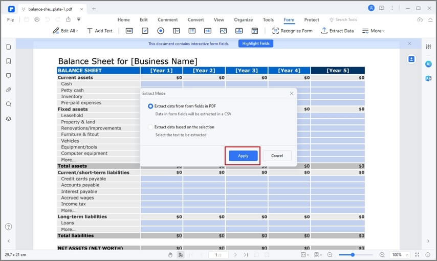 extract data feature of pdfelement
